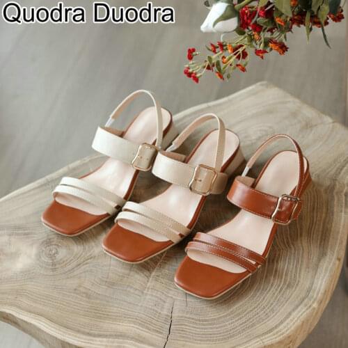 New summer Sandals women shoes open toe chunky thick high heels chunky Ladies retro pumps Female fashion buckle Big Size 33-43