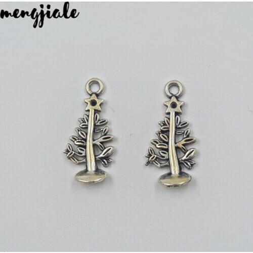 30pcs Tibetan Silver Plated Christmas Tree Charms Pendants for Jewelry Making Accessories DIY 25*11mm