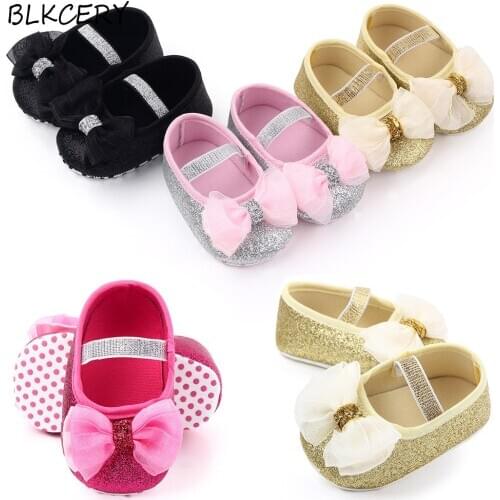 Brand Newborn Baby Shoes for Girl Toddler Summer Shoes Bling Leather Elastic Infant Slippers Princess Flats 1 Year Old Footwear