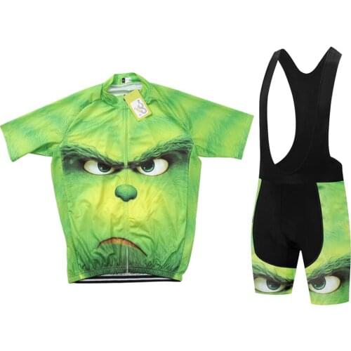 Bicycle cycling man Mtb Cycl Clothing Set Shirt Short sleeve Bike Enduro Retro Jersey suit Tripel Bib shorts Green Hair Monster