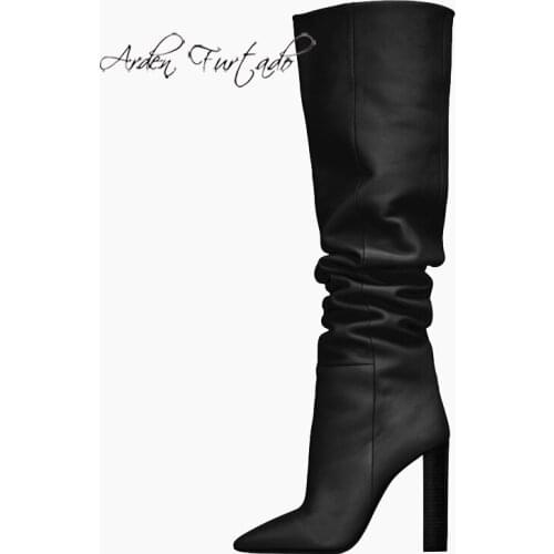 2021 Winter Womens shoes Boots Fashion Slip on chunky heels Leopard pleated over the Knee High Boots Woman large size 46 48