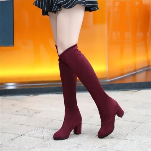 YQBTDL 2020 New Blue Wine Red Black Winter High Heel Stretch Long Sock Boots Winter Ladies Shoes Elastic Suede Knee High Boots