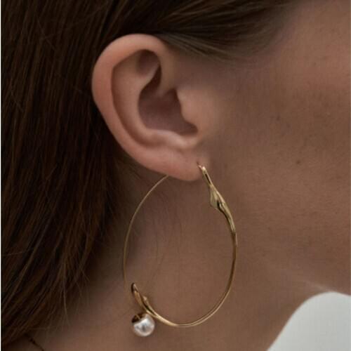 Brief Metal Line Gold Tone Hoop Earrings For Women 2021 Stunning Imitation Pearl Korean Simple Earrings Jewelry Earings Gift