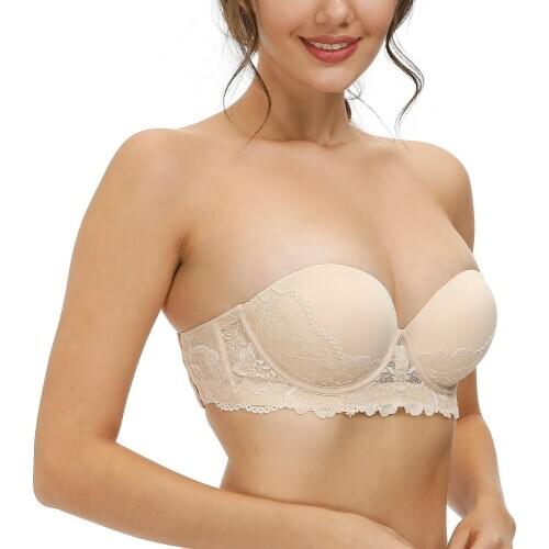 Vgplay Push Up Women Bra Padded Swell Lace Patchwork Bras For Women Non-slip Strapless Multiway Lingerie Plus Size A B C D E Cup