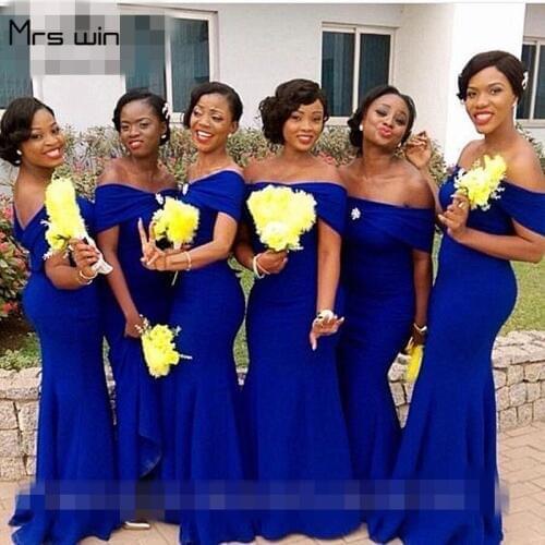 Mrs win Bridesmaid Dresses Elegant Off The Shoulder Wedding Guest Dress Plus Size Boat Neck Long Vestido Madrinha 2020 HR094