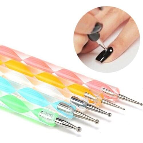 5PCS 2Way Marbleizing Dotting Manicure Tools Painting Pen Nail Art Paint Random Colors