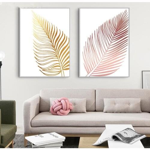 Abstract Wall Art Minimalist Gold Pink Leaf Painting Nordic Canvas Posters Prints Canvas Living Room Bedroom Corridor Decoration