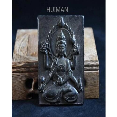 Home Decoration Hongshan Culture Archaize Black Iron Meteorite Sculpture Thousand-Hand Kwan-yin Statue Handicraft
