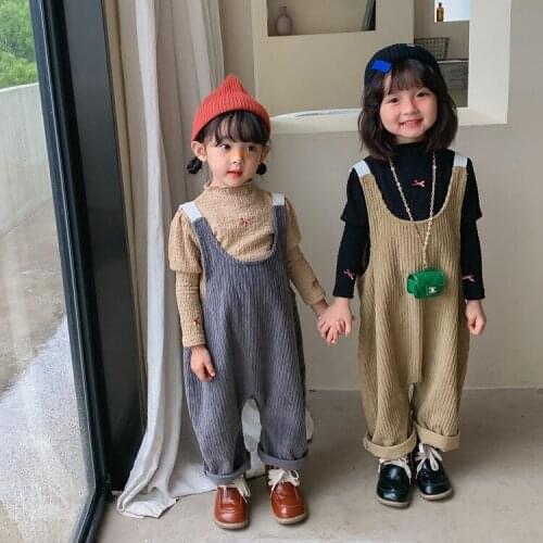 Korean Children Wear Straps Pants Autumn 2021 New Boys and Girls Solid Color Simple Casual Corduroy All-match Pants Kid Clothes