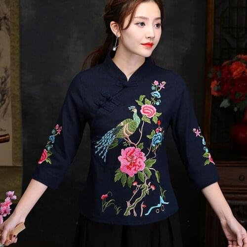 Long Shirt Female Embroidered Blouse Tunic Kimono Cardigan Oriental Chinese Style Shirt Summer Tops for Women 2021