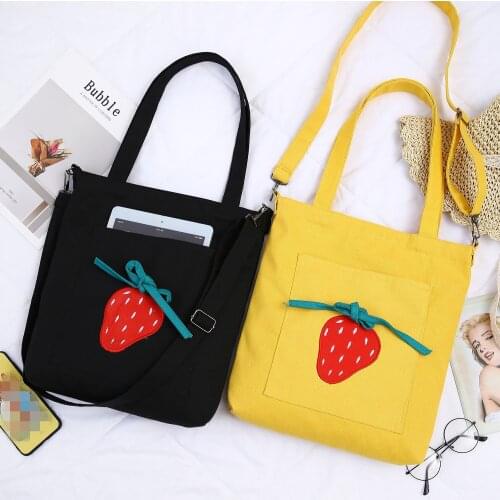 Canvas Foldable Handbag Printing Strawberry Student Simple Casual Shoulder Messenger Bag Fashion Women Large Capacity Tote Bags