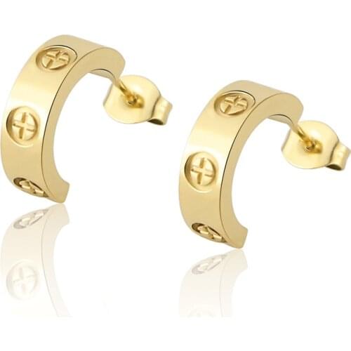 Classic Luxury Jewelry C Shape Cross Screw Stud Earring For Women And Men Titanium Steel Top Quality Love Earrings Couple Gifts