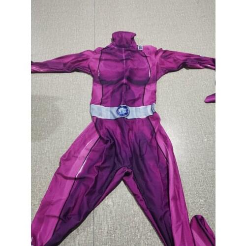 Totally Spies Purple Mandy Cosplay Costumes Adults Kids Anime Clover Sam Alex Mandy Superhero Bodysuit Halloween Zentai Suit