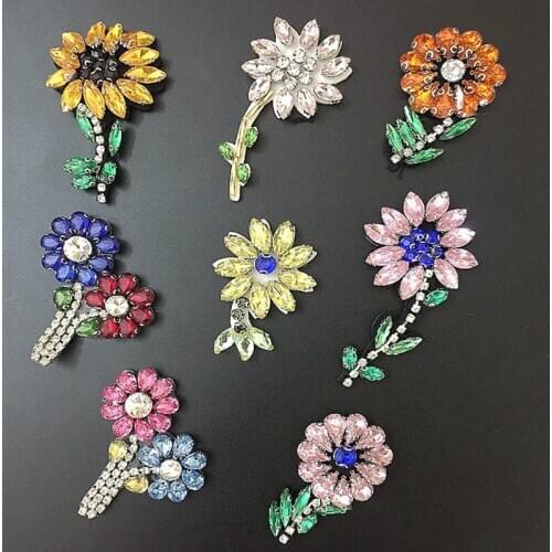 Fine 3D Handmade Rhinestone Beaded Patches Sew on Crystal Beading Applique Patch Sunflowers Clothing Beading Cute Badges