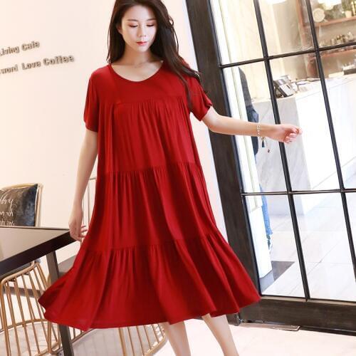 Summer Models Plus Fat Modal Large Size Dress Loose Pregnant Women Sleepwear Large Size Nightdress Female Cake Dress nuisette