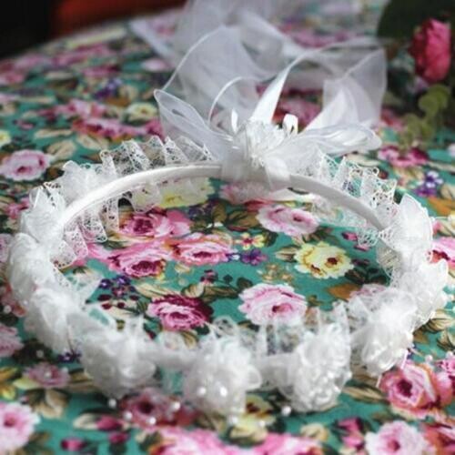 Hot Selling Lovely Beautiful Girl Children Faux Pearls Lace Ribbon Floral Flower Wedding Party Hairband Headband Hair Accessory