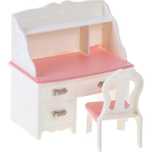1set 1:12 Dollhouse Miniature Dressing Table Model Desk Chair Furniture for Bedroom Dolls Make-up Toys