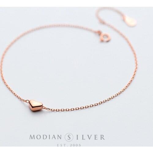 Modian Real 100% 925 Sterling Silver Sweet Simple Hearts Line Chain Bracelet For Women Rose Gold Color Wedding Fine Jewelry