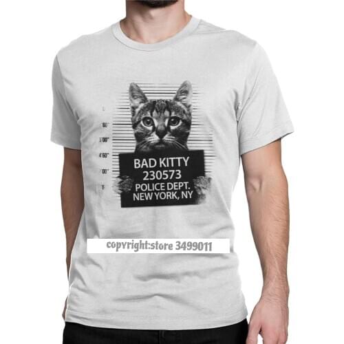 Bad Kitty Cat Line Mens T Shirt Lover Kitten Love Meow Animal Funny Pet Tshirts Camisas Tops T Shirt Gift