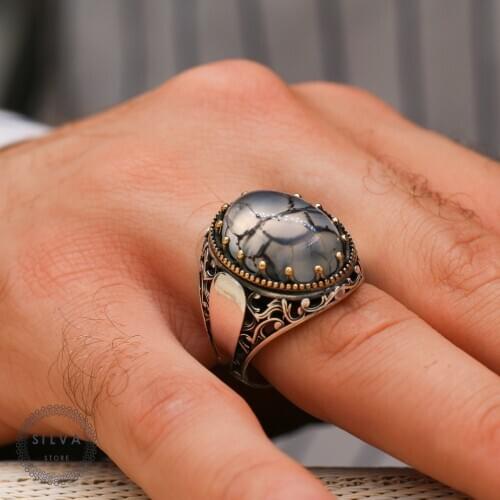 Agate Aqeeq 925 silver mens ring. Mens jewelry stamped with silver stamp 925 All sizes are available