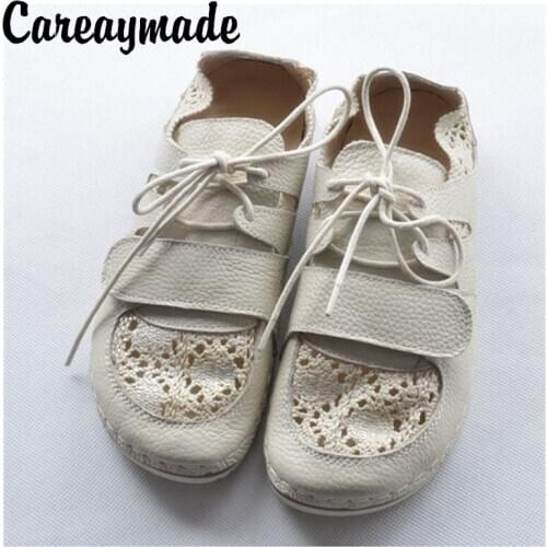 Careaymade-Retro lovely soft shoes,Mori girl cowhide shoes,Lace hollow literature shoes,Big head soft sole shoes,2 colors