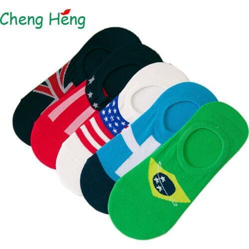 Calcetines Men Cotton Summer Autumn Happy Socks Silica Gel Non-slip Flag Pattern Breathable Cool Anti Slip Boat Funny Sock Meias