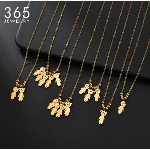 Stainless Steel Boy Girl Kids Pendant Personalized Necklace Women Child Engraved Name Date Beads Necklaces Family Jewelry Gift