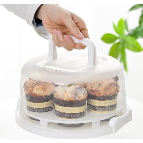 Portable Cake Box Refrigerator Fresh-keeping Fruits Vegetables Storage Boxs Plastic Round Cupcake Dessert Container Case
