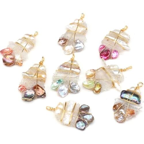 Natural Freshwater Pearl Pendant Copper Wire Winding Pearls Charms Pendant for Women Jewelry Making DIY Necklace Earring 35x60mm