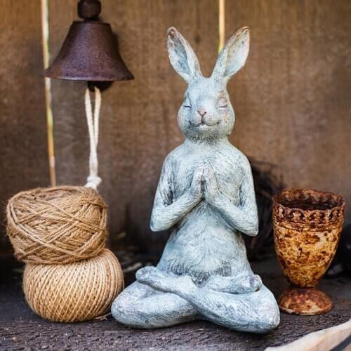 Retro Resin Pastoral Style Yoga Rabbit Statues Sculptures Garden Decoration Outdoor Courtyard Table Country Ornaments