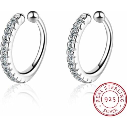 Earcuff Earings 925 Sterling Delicate Clear CZ Earring Small Sized Little Girl Earring Cuff Ear Micro Pave Zirconia Circle