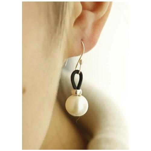 New Favorite Pearl Jewelry Huge 11MM Round White Genuine Freshwater Pearl Black Rope Leather S925 Silver Dangle Earrings