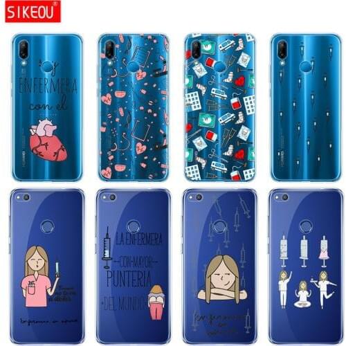 Silicone Cover Phone Case For Huawei P20 P7 P8 P9 P10 Lite Plus Pro 2017 P Smart Cartoon Medicine Nurse transparent shell