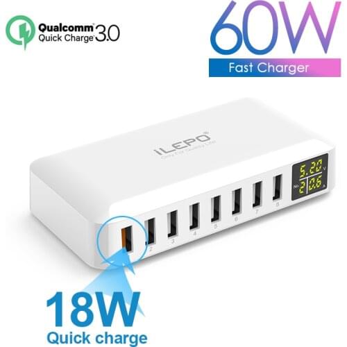 60W 8 Port USB Charger QC3.0 HUB Smart Quick Charge LED Display Multi USB Charging Station Mobile Phone Fast Charger Desktop