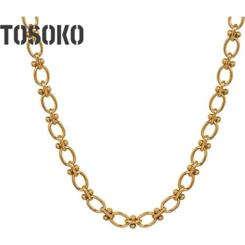 TOSOKO Stainless Steel Jewelry Bead Chain Necklace Womens Chain Stitching Versatile Necklace BSP1078