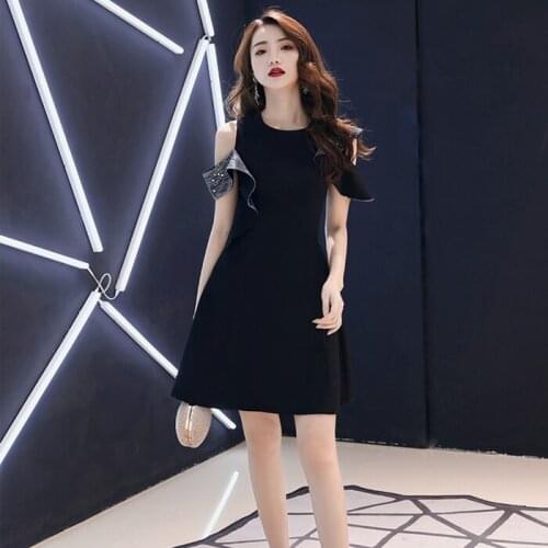 Women Clothes Spring Dresses Women 2020 Black Elegant Dress Summer Sequin dress Round Neck Midi dress Slim Club Dress 609J