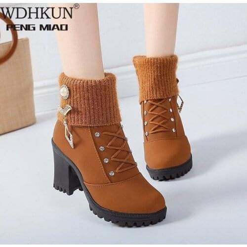 New Spring Winter Women Pumps Boots High Quality Lace-up European Ladies Shoes PU High Heels Boots Fast Delivery