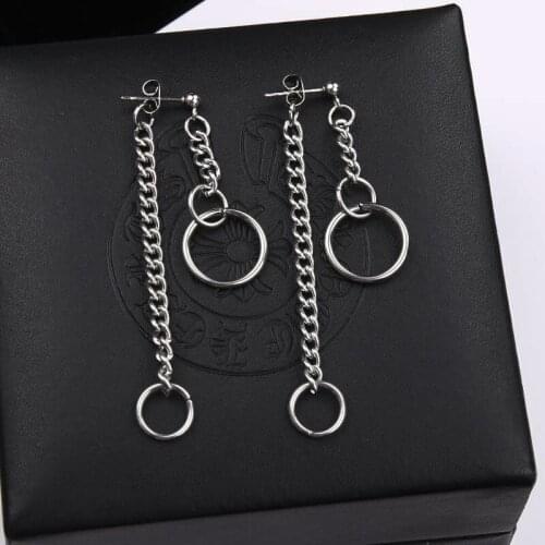 Metal Long Chain Tassel Dangle Drop Earrings For Women Circle Pendant Punk Street Pop Wind Fashion Jewelry