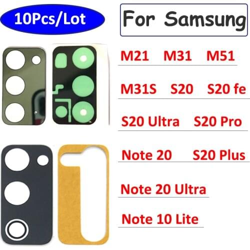 10Pcs，Rear Back Camera Glass Repair For Samsung Note 20 Ultra 10 Lite S20 fe S20 Pro Plus M31S M21 M51 Camera Lens With Glue