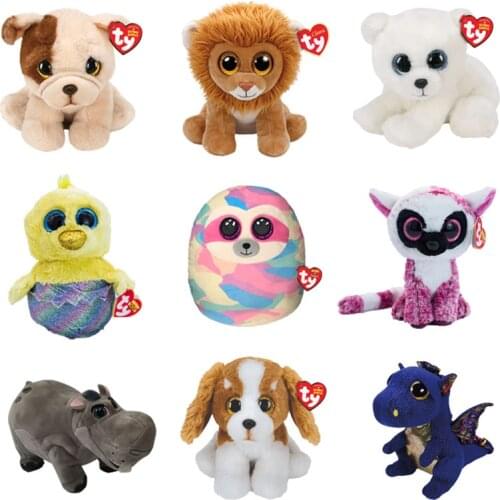 15CM Ty Big Eyes Polar Bear Fur Lion Yellow Chick Hippo Dragon Pillow Plush Animal Doll Toys Birthday Christmas Gift For Kids