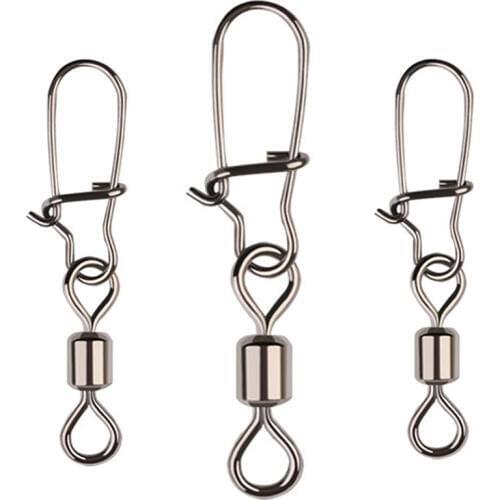 20pcs/bag Stainless Steel Fishing Ball Bearing Rolling Swivels with Nice Snap Connector Fishing Accessories Carp Fishing