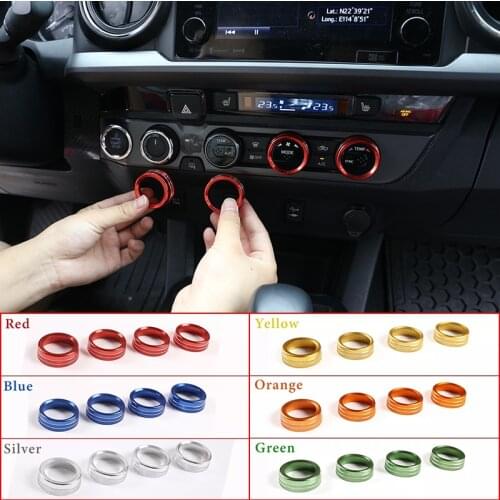 4pcs Aluminum Alloy Car Air Conditioner and Volume Vent Outlet Knob Button Cover For Toyota Tacoma 2015-2020 Interior Accessory