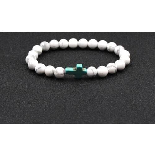 8mm adjusted Charm head nature stone bead copper turquoise Bracelet hh3 cross Reiki Chakra Buddha Yoga