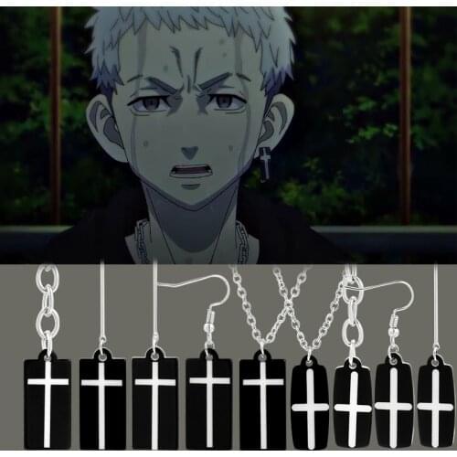 Anime Tokyo Revengers Earrings Simple Black Cross Acrylic Cartoon Mitsuya Takashi Character Accessories
