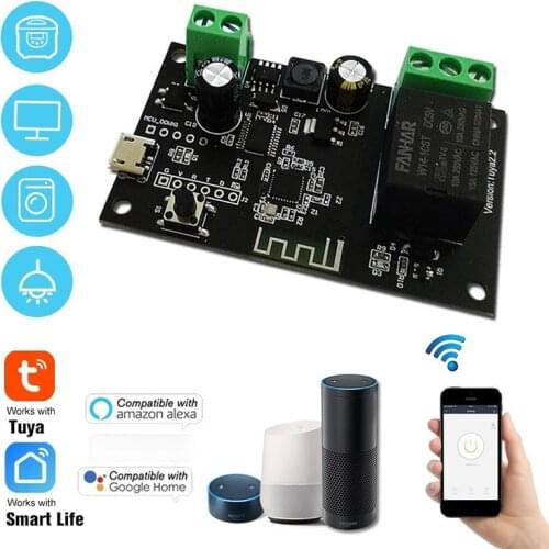 Tuya WiFi Switch Wireless Relay Module DC5V/12V/ 32V 1CH Single-way Inching/Self-Locking Timing Remote Switch Alexa Google Home