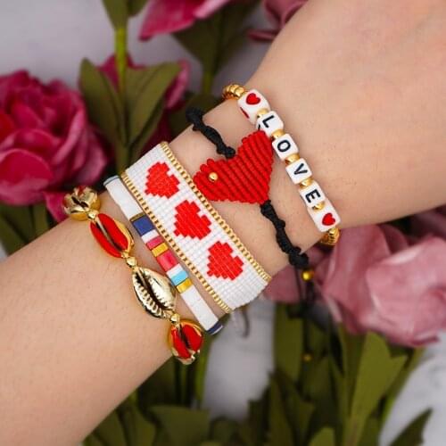 2021 Ethnic Miyuki bead bracelet Hand-woven LOVE Natural Shell Tila Strand Bracelet Pulseras Jewelry Armband Wholesale