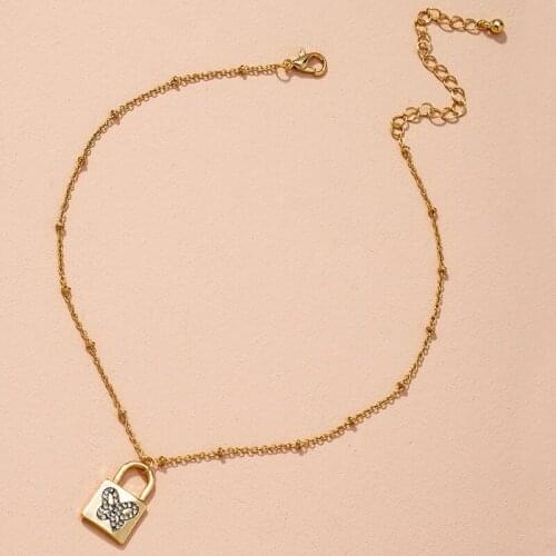 TARCLIY New Fashion Inlaid Rhinestone Small Butterfly Pattern Lock Pendant Necklace Simple Knotted Sweater Chain Women Jewelry