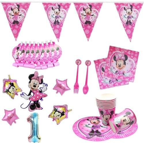 Disney Minnie Mouse Theme Birthday Party Disposable Tableware Supplies Cup Plate napkin Kids Girl Party Decoration Dinner Set