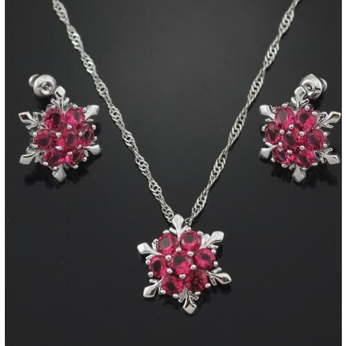 Garnet AAA CZ Silver Jewelry Sets for Wome With Chain Pendant Earrings T012G
