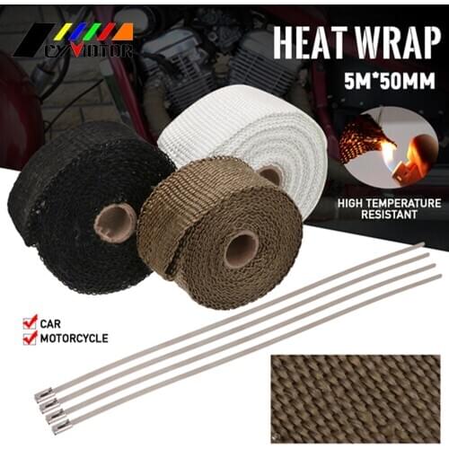 5M Exhaust Pipe Insulation Anti-ironing Tape Fixed Ties Glass Fiber Motorcycle Universal Cotton Wrapped Rotating Clip